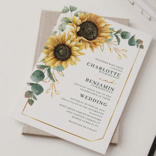 Papier Sunflower Eucalyptus Floral Faire-part de mariage