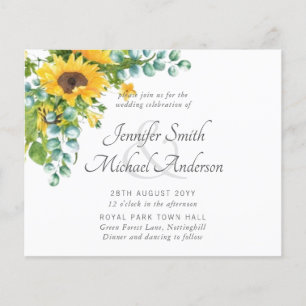 Papier Sunflower Eucalyptus Floral Leaf Mariage Invite