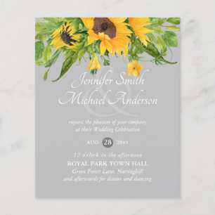 Papier Sunflower Grey Jaune Floral Mariage Inviter