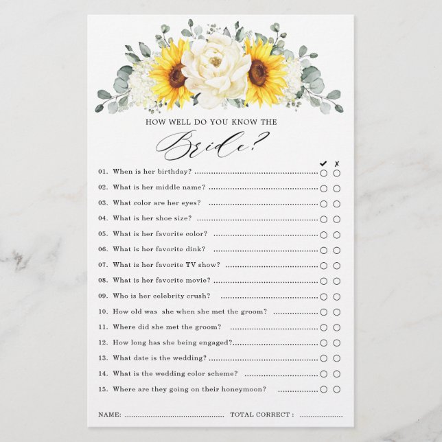 Papier Sunflower Ivory Peony Jeu de Fête des mariées flor (Devant)