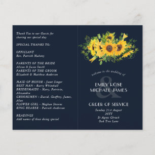 Papier Sunflower Navy Blue Wedding Program ou autre événe