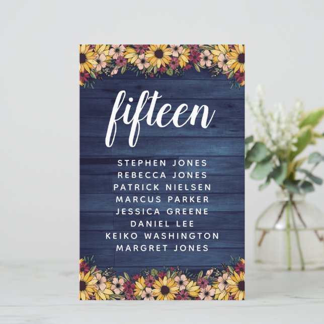 Papier Sunflower Wood Table Numéro Nom du client Budget (Debout devant)