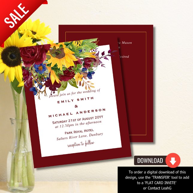 Papier Sunflowers Maron jaune Bourgogne Mariage floral (Créateur téléchargé)