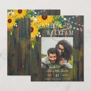 Papier Sunflowers Rustic Wood PHOTO Mariage Enregistrer l