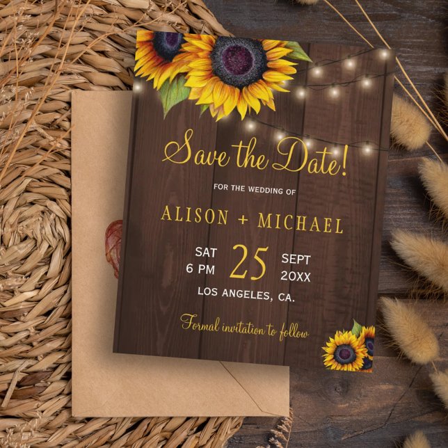 Papier Sunflowers rustic wood wood budget save date weddi (Créateur téléchargé)