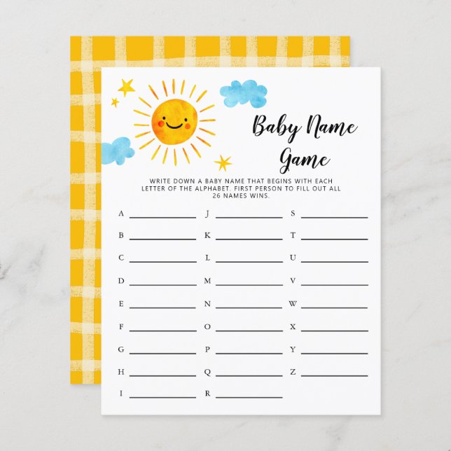 Papier Sunshine Baby Name Douche Jeu (Devant / Derrière)