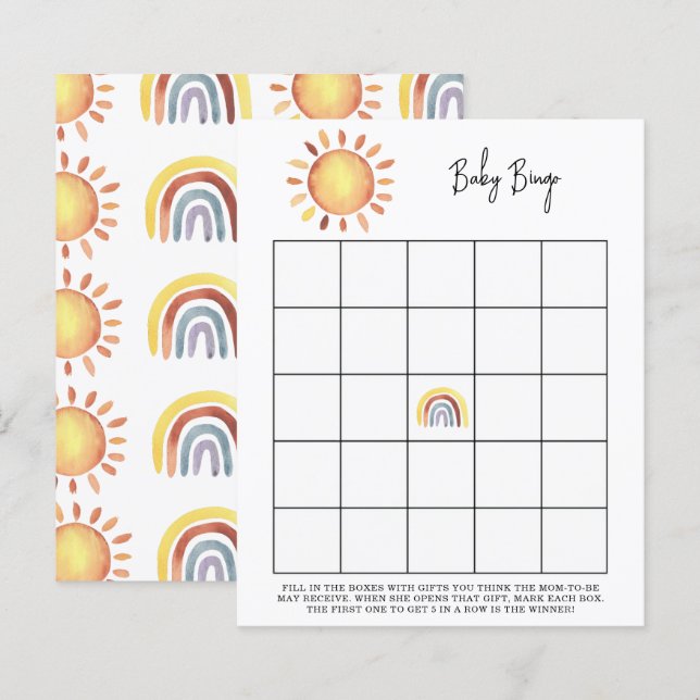 Papier Sunshine Baby shower jeu de bingo (Devant / Derrière)