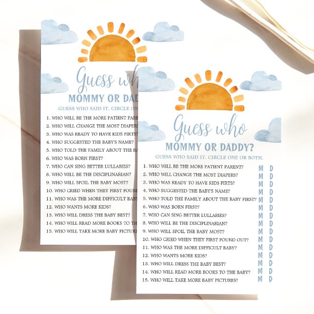 Papier Sunshine "Devine Qui..." Jeu baby shower (Créateur téléchargé)