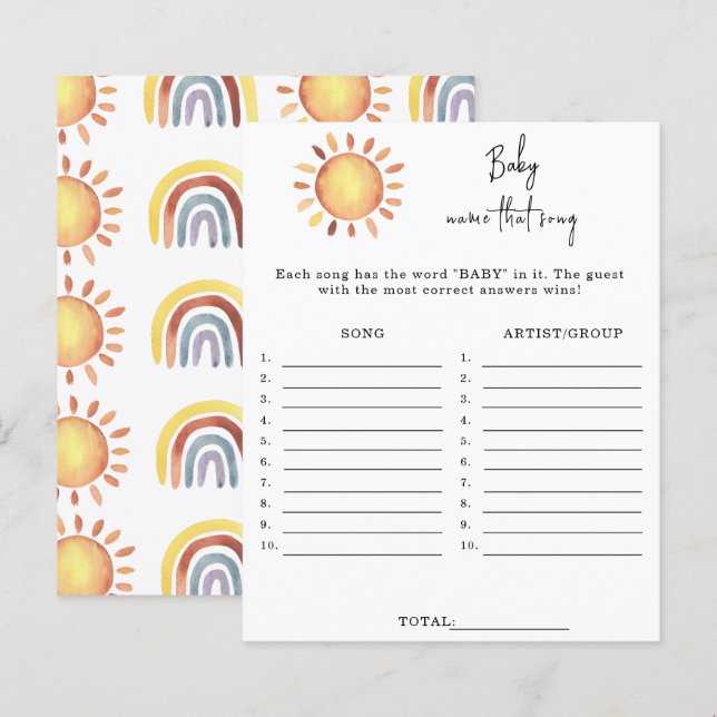 Papier Sunshine Nom de la chanson jeu de baby shower (Devant / Derrière)