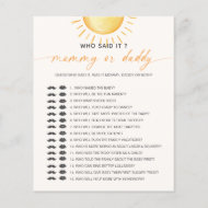 Papier Sunshine Qui L'A Dit Maman Papa Baby shower Jeu