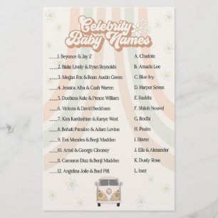 Papier super retro baby shower jeu célébrité nom bébé