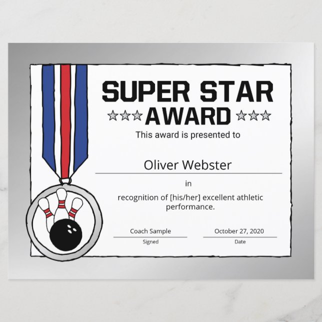 Papier Super Star Bowling Player Award Bowling (Devant)