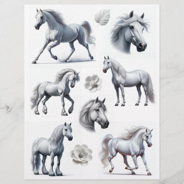 Papier Superbe aquarelle Cheval blanc & Fleurs (Devant)