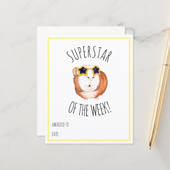 Papier SUPERSTAR DE LA SEMAINE - Certificat de récompense (Devant/Arrière en situation)