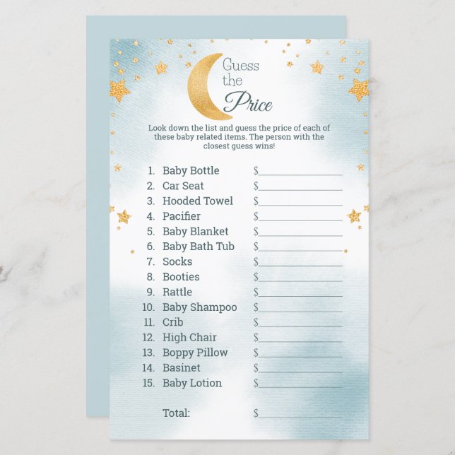 Papier Sur la lune devinez le jeu de Baby shower de garço (Devant / Derrière)