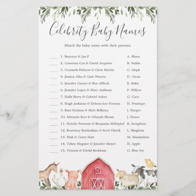Papier Sur Le Baby shower Agricole Celebrity Baby Names J (Devant)