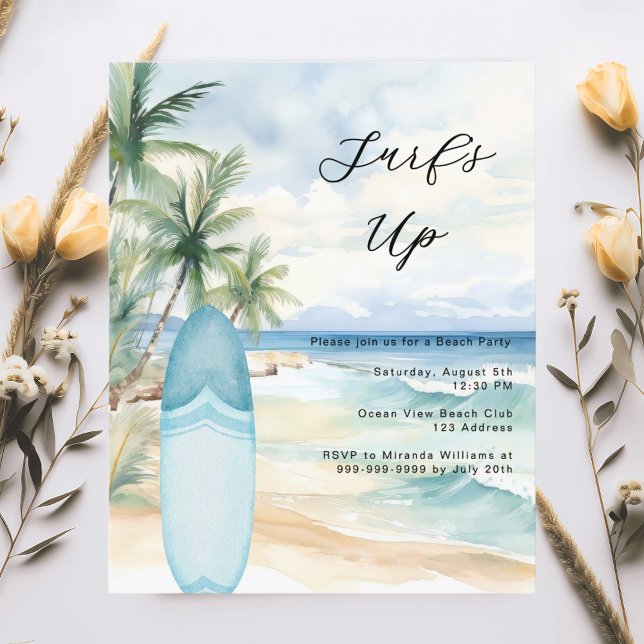 Papier Surf de plage surf de la plage invitation de fête  (Créateur téléchargé)