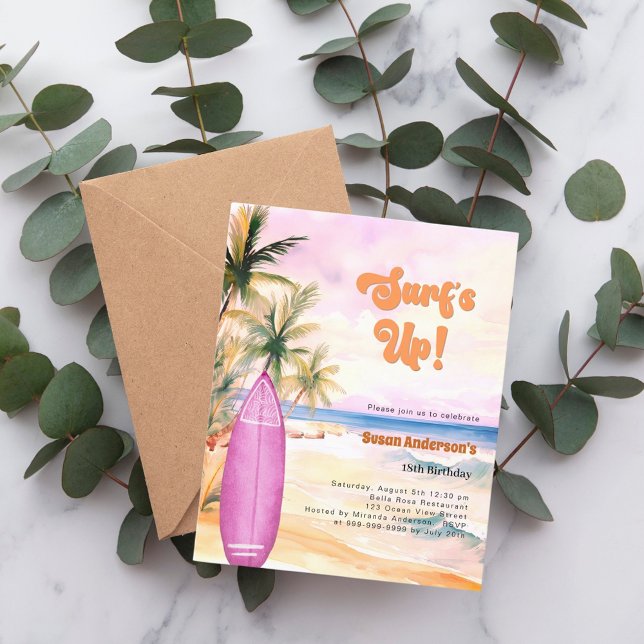 Papier Surf plage surf de la fille invitation anniversair (Créateur téléchargé)