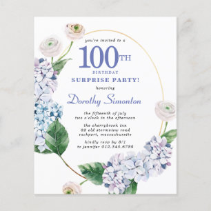 Papier Surprise Party Budget 100e anniversaire Invitation