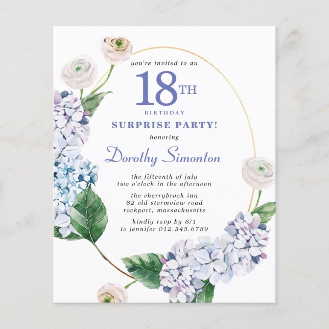 Papier Surprise Party Budget 18e anniversaire Invitation (Devant)