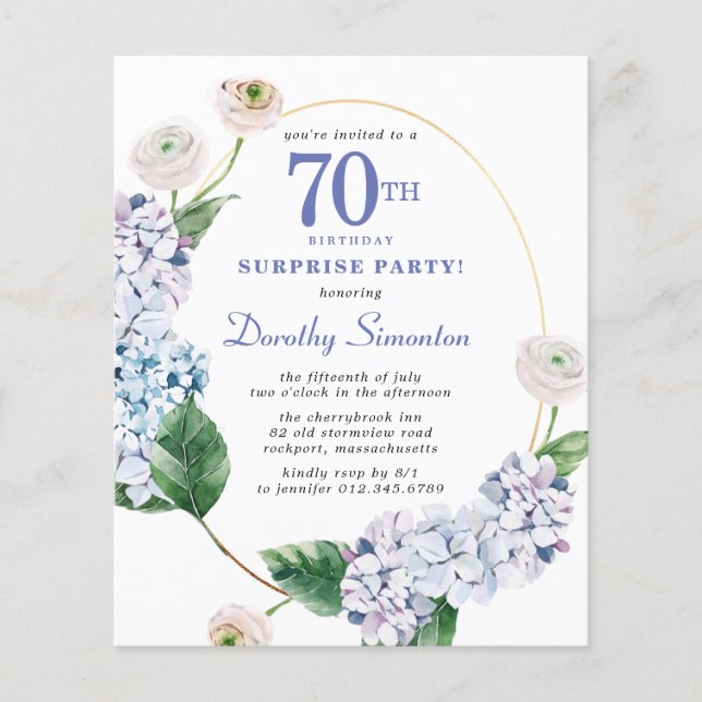 Papier Surprise Party Budget 70e anniversaire Invitation (Devant)