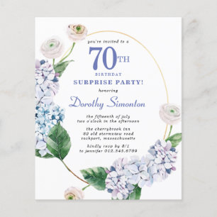 Papier Surprise Party Budget 70e anniversaire Invitation