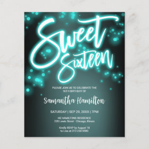 Papier Sweet 16 Anniversaire Turquoise Neon Glow Budge In