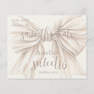 Papier Sweet 16 Beige Bow Aquarelle Enregistrer la date