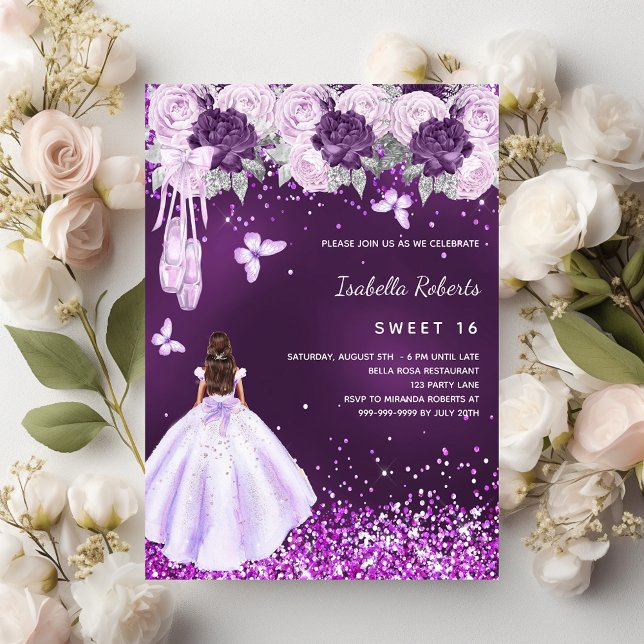Papier Sweet 16 bleu ballerine robe florales invitation (Créateur téléchargé)