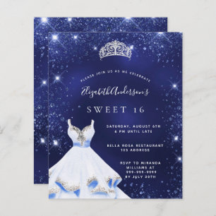 Papier Sweet 16 bleu marine robe tiara invitation
