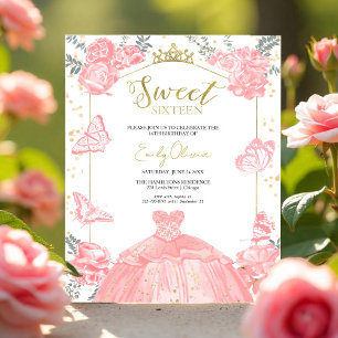 Papier Sweet 16 Budget Invitation Papillon Rosée Rosée Ro