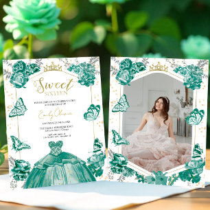 Papier Sweet 16 Budget Photo Invitation Papillon vert