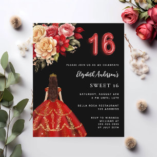 Papier Sweet 16 fleurs de robe rouge noire rose invitatio