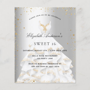 Papier Sweet 16 or argent robe budget invitation