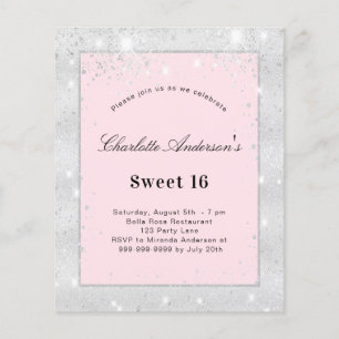 Papier Sweet 16 partie argent roux rose budget invitation