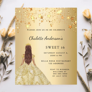 Papier Sweet 16 robe or étoiles invitation