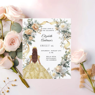 Papier Sweet 16 robe or jaune florales invitation