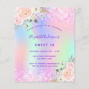 Papier Sweet 16 rose violet floral invitasjon