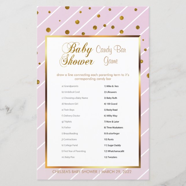 Papier Sweet Baby Baby shower rose et or - Barre de bonbo (Devant)