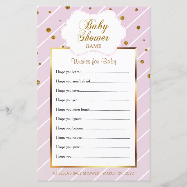 Papier Sweet Baby Baby shower rose et or - Voeux (Devant)