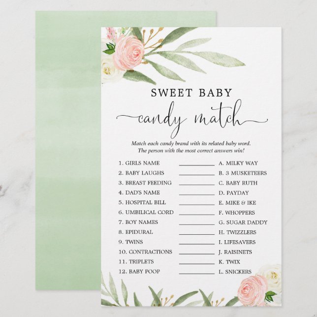 Papier Sweet bébé bonbon match douche jeu vert rose (Devant / Derrière)