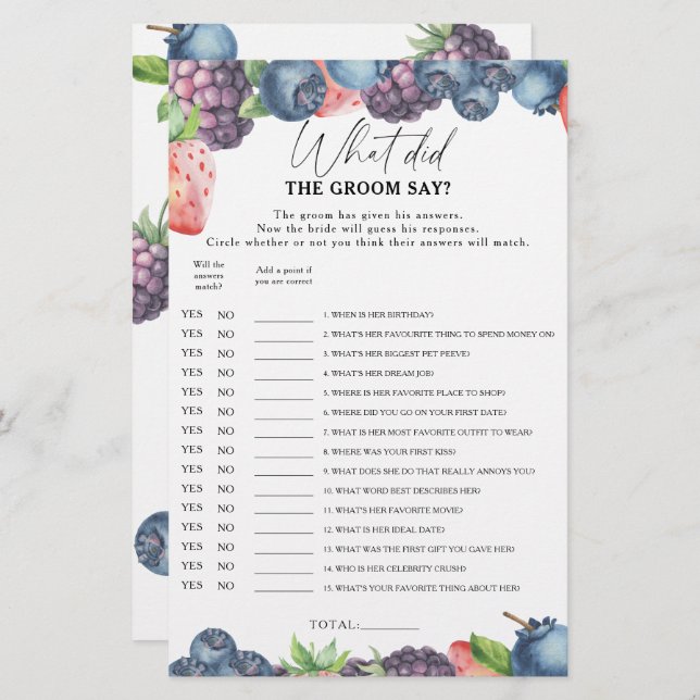 Papier Sweet berry - Qu'est-ce que le marié a dit jeu de  (Devant / Derrière)