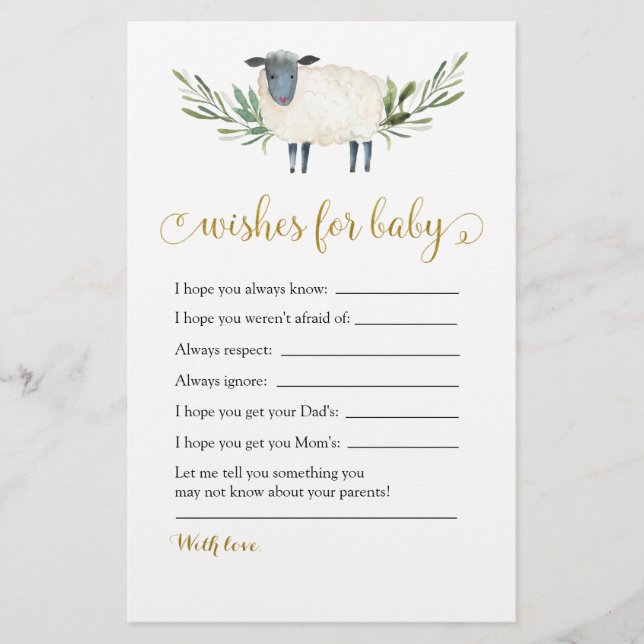 Papier Sweet Little Lamb Greenery Voeux pour bébé (Devant)