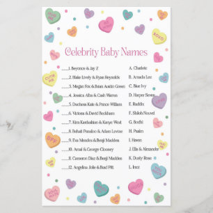 Papier Sweetheart Candy Celebrity Names Baby shower Jeu