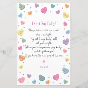 Papier Sweetheart Candy ne pas dire Baby shower jeu