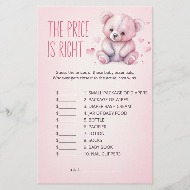 Papier Sweethee ours Baby shower Prix est le bon jeu (Devant)