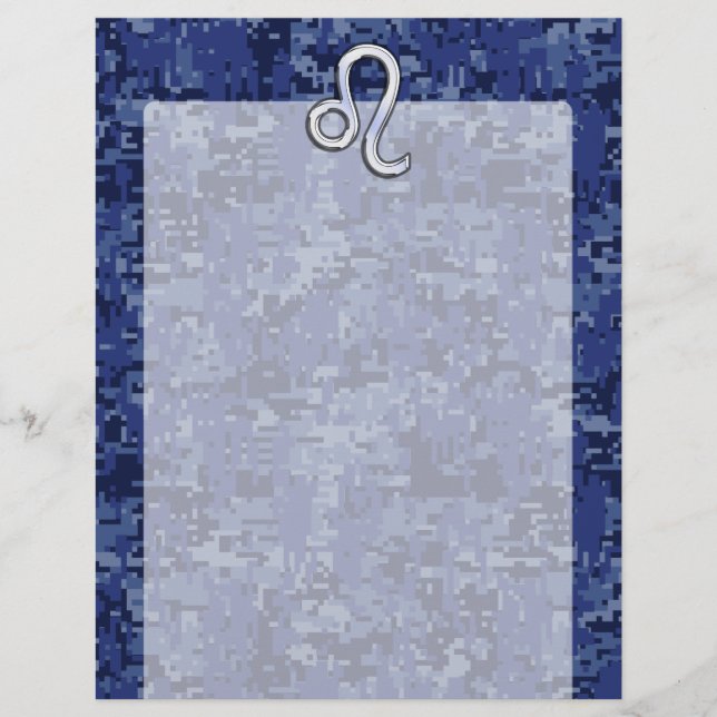 Papier Symbole Leo Zodiac sur la Camo numérique bleu mari (Devant)