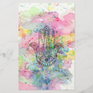 Papier Symbole main HAMSA Aquarelle colorée