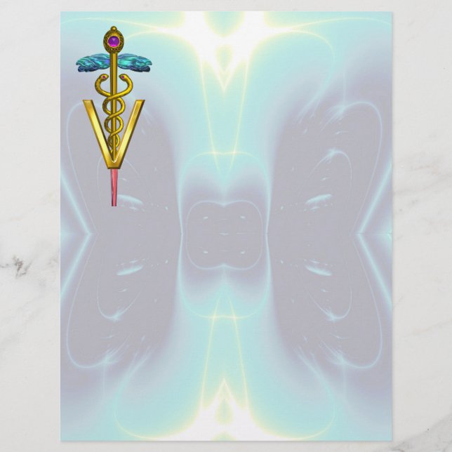 Papier SYMBOLE VÉTÉRINAIRE D'OR CADUCE, Bleu Turquoise (Devant)