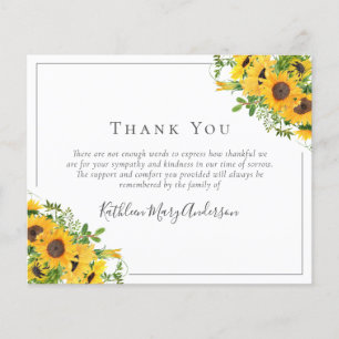 Papier Sympathie BUDGET Sunflower Funérailles Merci Note